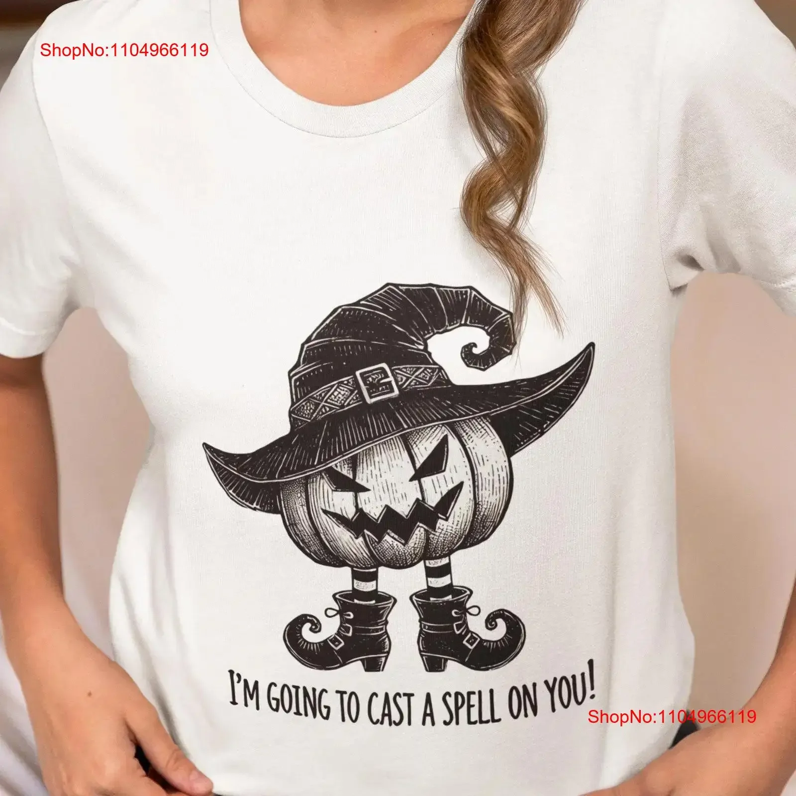 

Witchy Pumpkin Halloween T Shirt Spooky Horror with Witch Hat Novelty for Trick or Treating Scary Top Idea vintage Washed