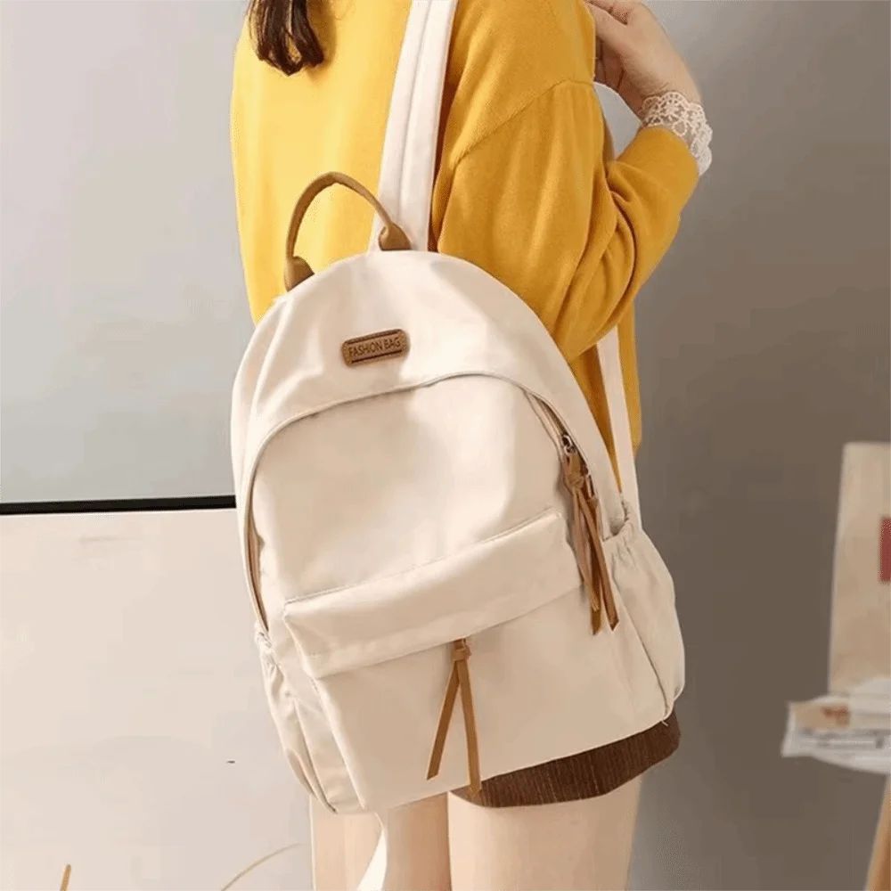Durable Solid Color School Bag Casual Nylon Large Capacity Bag Lightweight Fashion Student Backpack Study