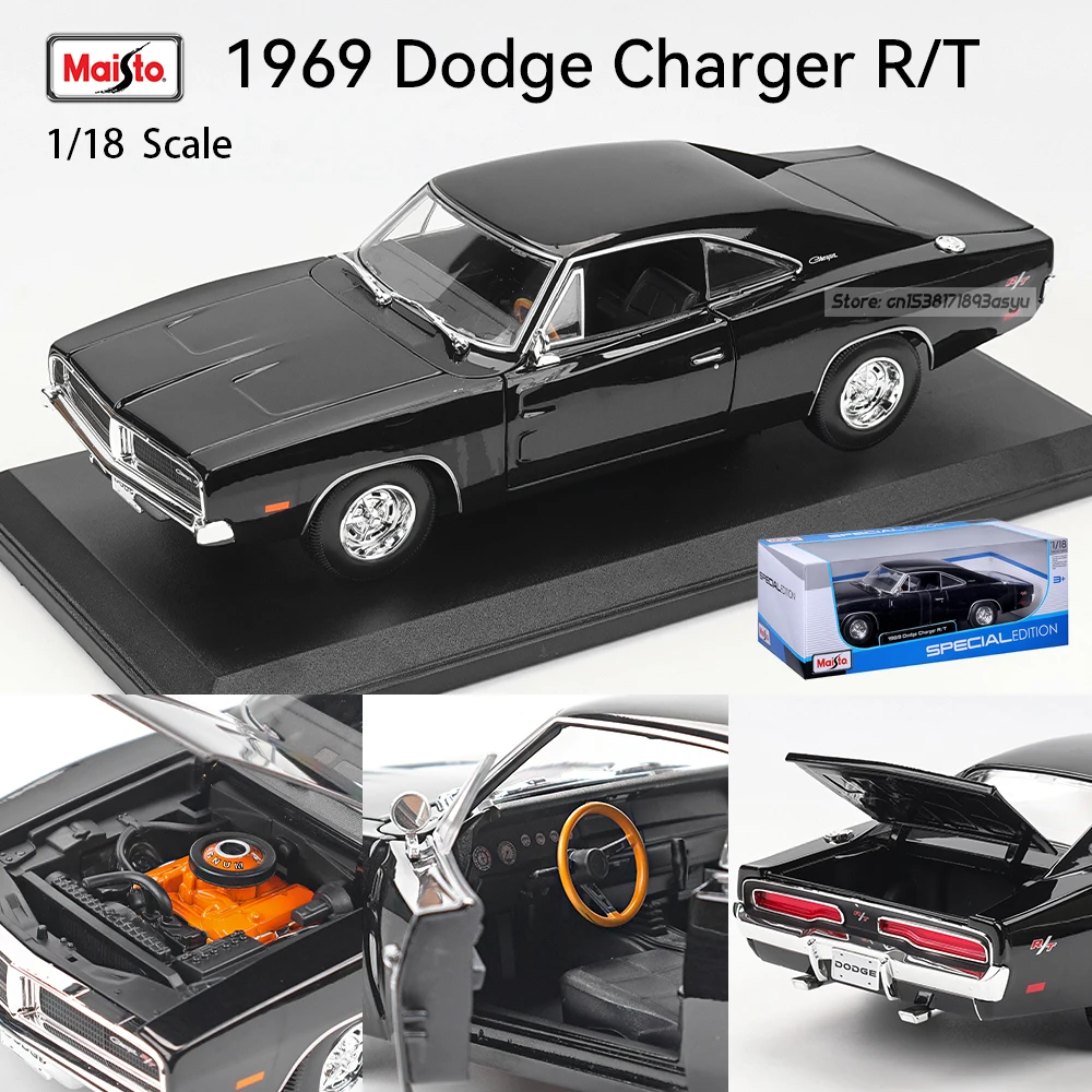 

Maisto 1:18 1969 Dodge Charger R/T Sport Coupe car Alloy Retro Model Classic Car Decoration Collection gift Color box packaging