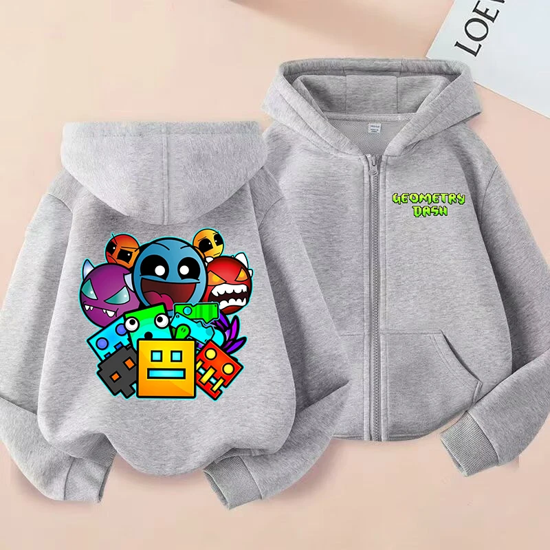 

Забавные толстовки на молнии с геометрическим рисунком, толстовки с капюшоном, детская одежда, детские толстовки с капюшоном для девочек, повседневные топы на молнии для маленьких мальчиков