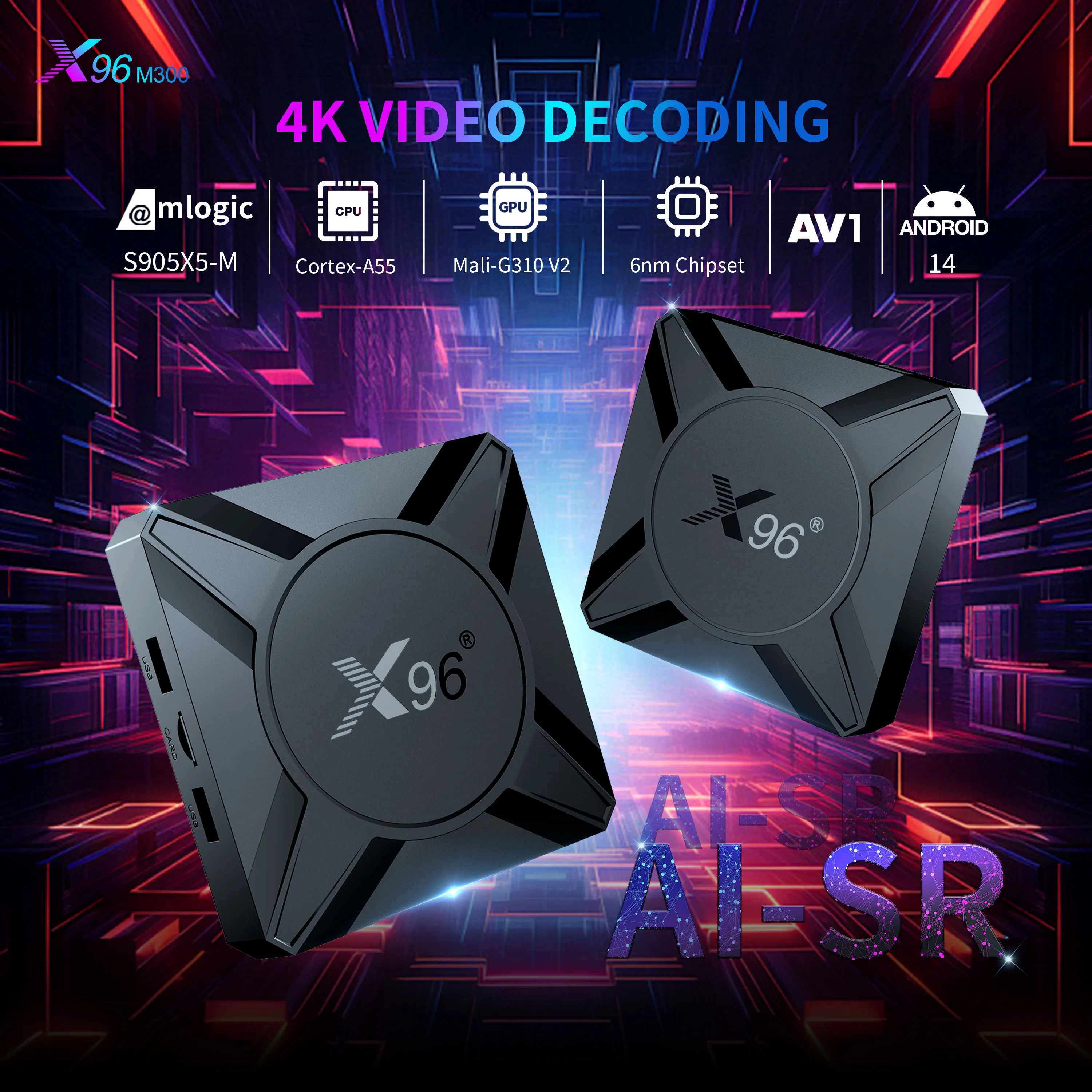Original X96 M300 Android 14 TV-Box Amlogic S905X5M(S905A) 6nm Chipsatz 1000M LAN 2,4G 5G Dual WLAN AV1 4K Set-Top-Box