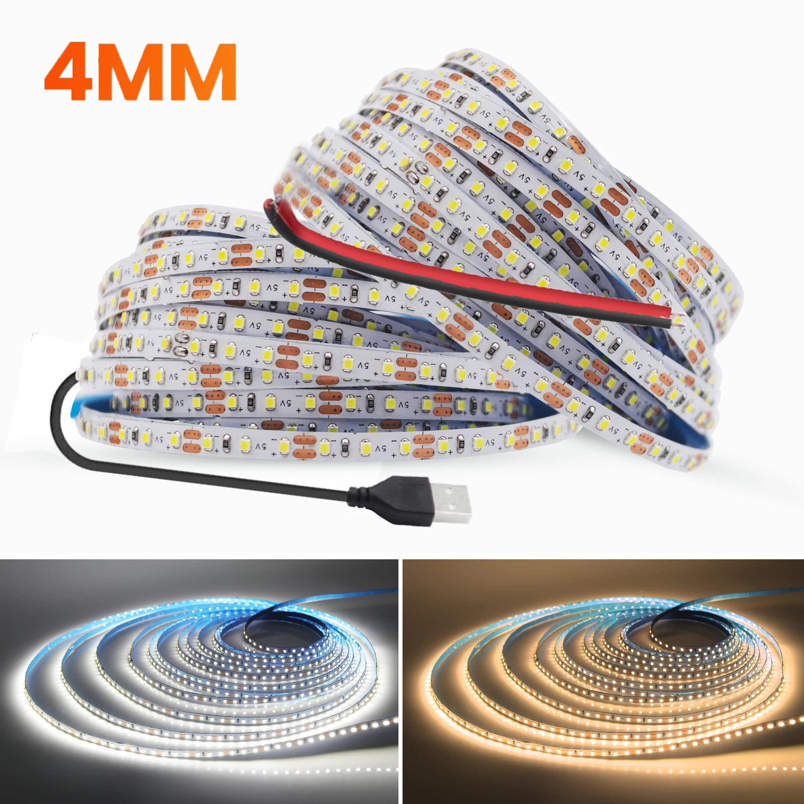 DC 5V 4mm Width LED Strip 1616 180LEDs/m Super Bright 3 LED Per Cut Flexible Tape IP20 No Waterproof Warm/Cool White 1M 2M 4M 5M