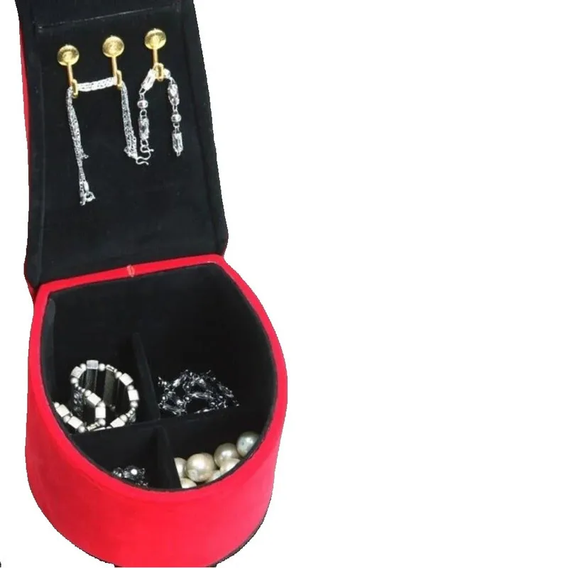 نمط جديد الأحمر 9 بوصة المخملية حذاء نسائي بكعب عالٍ مجوهرات صندوق عرض حقيبة للتخزين المنظم #6