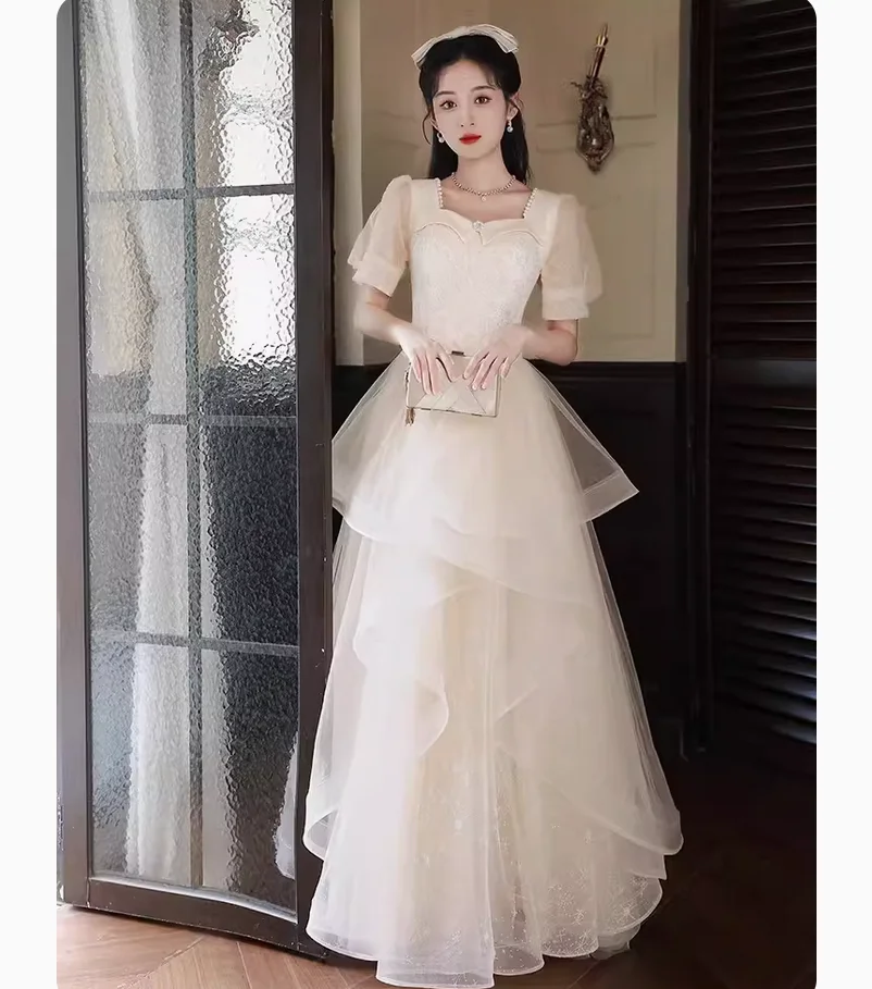 

Graduation Ceremony Champagne Evening Dress Women's Art Exam Performance Dress