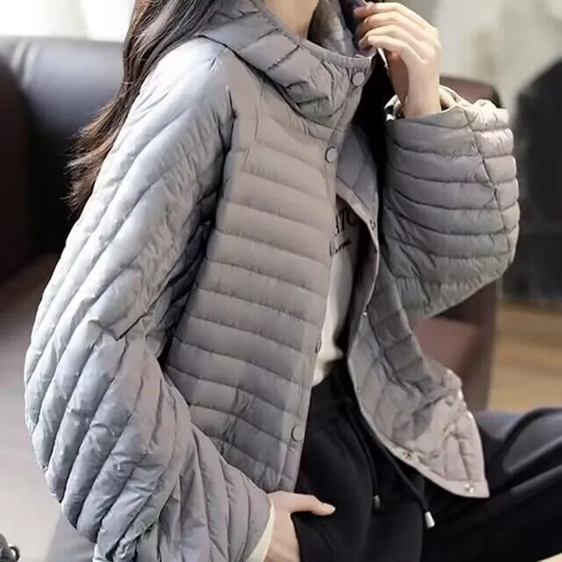 2023 New Winter Women 90% White Duck Down Coat Casual Light Puffer Jacket Female Short Single Breasted Warm Parkers