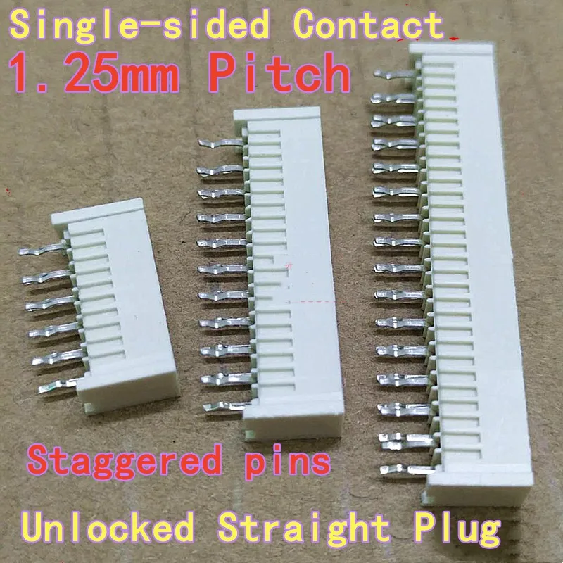 10PCS 1.25mm Pitch Single-sided Contact FFC/FPC Flexible Flat Cable Socket Dual-row Straight Plug Straight Pin Unlocked Connecto