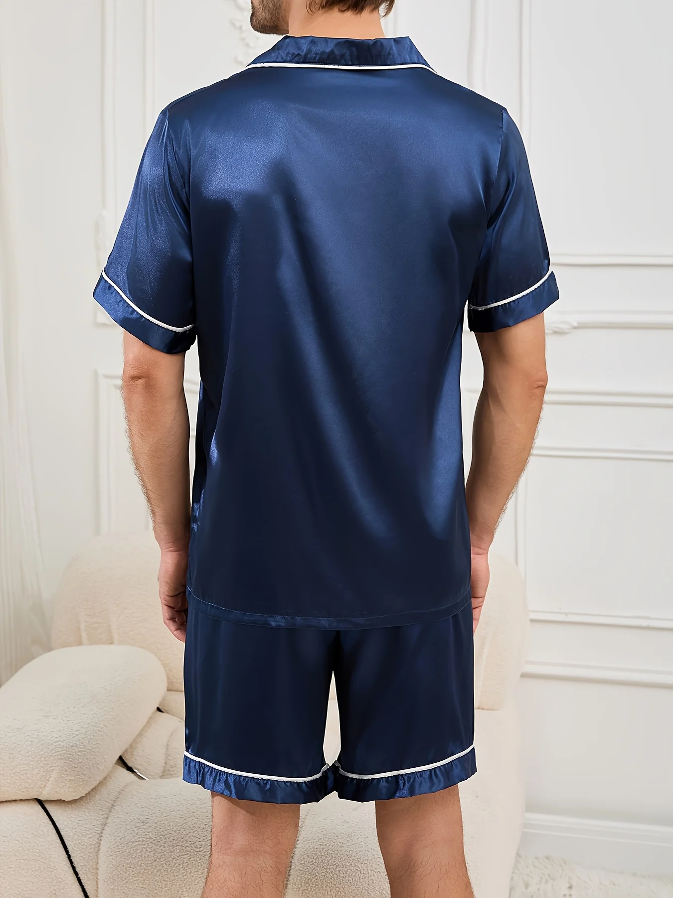 여성 잠옷1 단색 남성용 반팔 탑 + 반바지 잠옷 세트 홈웨어