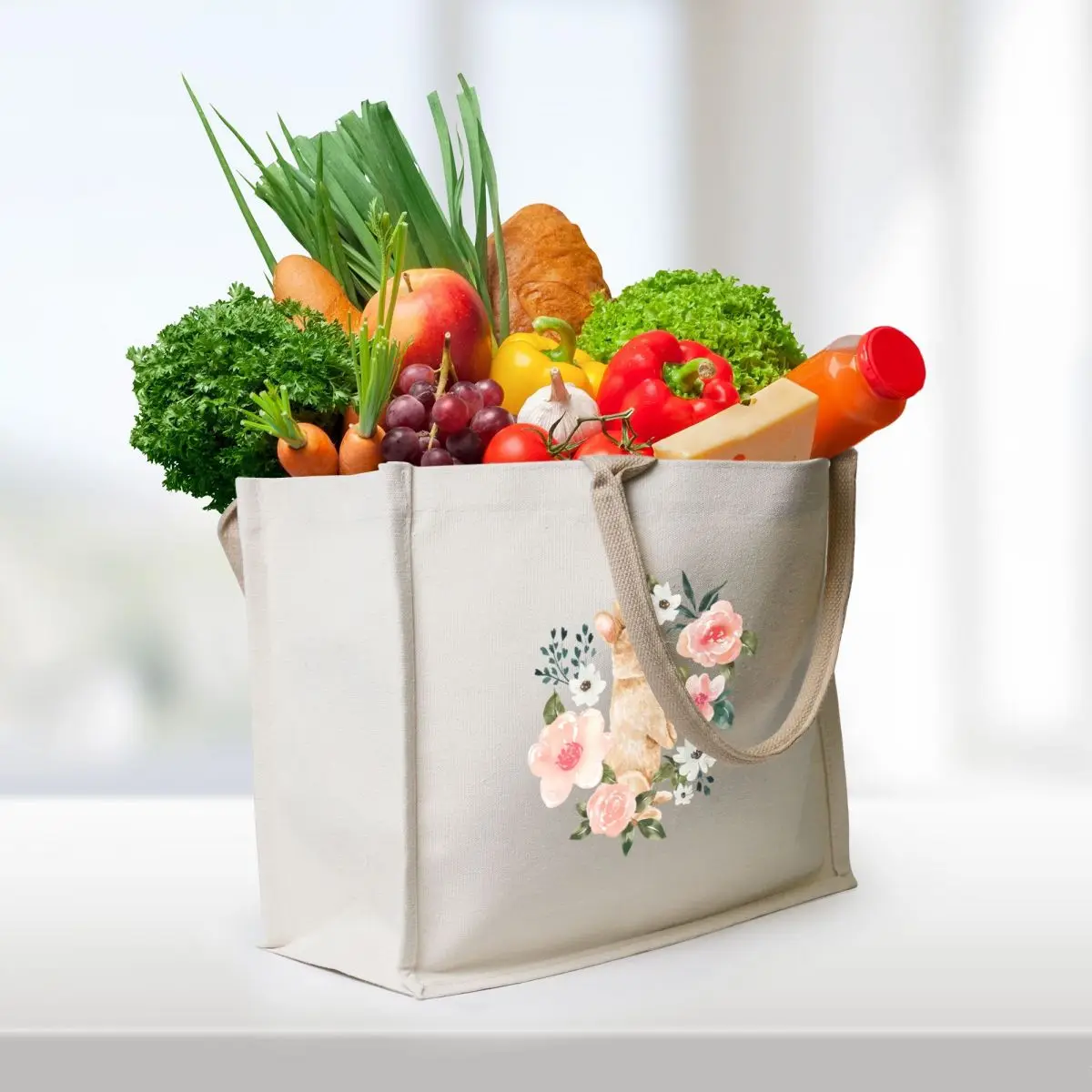 Watercolor Bunny Floral Tote Bag Custom bag Candy bags tote bag screen