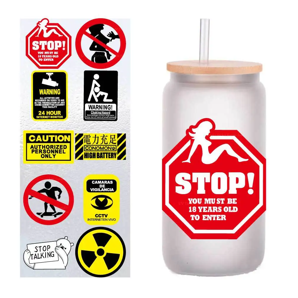 

10 pieces/pack prompt icon warning logo UV transfer sticker Crystal label DIY sticker customized four inches.