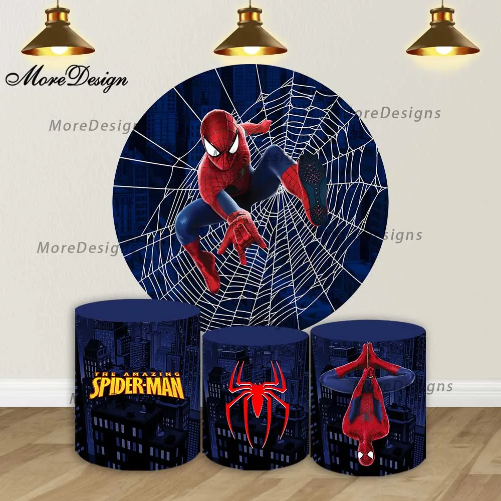 Marvel Spiderman Round and Cylinder Covers Kids Birthday Party Supplies Props Baby Shower Background Photography Props