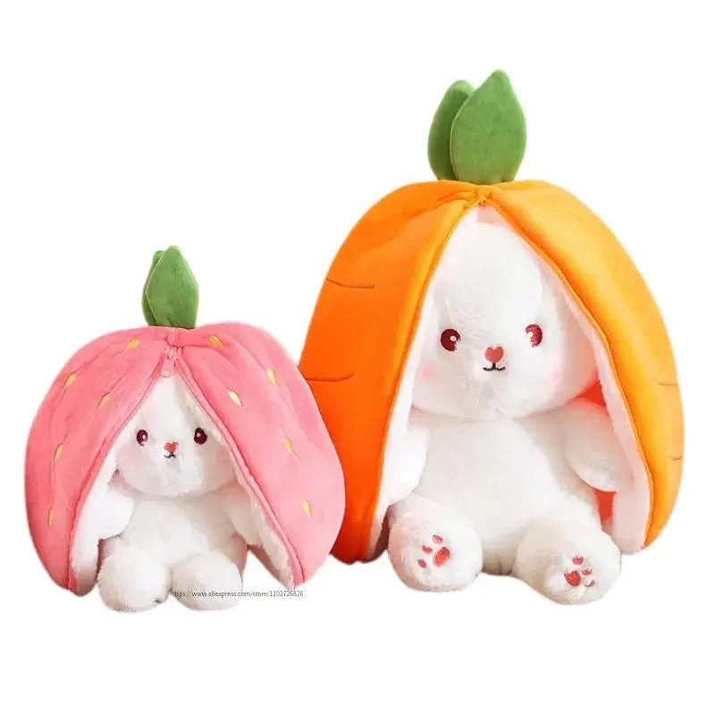 Promotion 18cm Kawaii Fruit Transfigured Bunny Plush Toy Cute Carrot Strawberry Turn Into Rabbit Doll Kids Birthday Xmas Gift