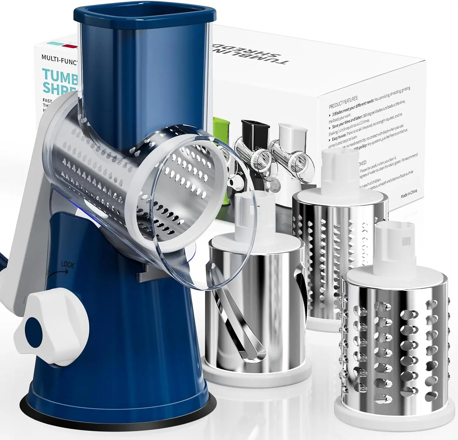 

Rotary Cheese Grater Hand Crank, 3 Blades Slicer Shredder, Cheese Grater for Kitchen, Multi-Functional Kitchen Tool for Vegetabl