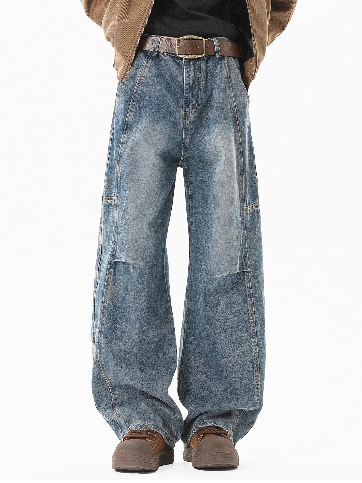 Men's Denim Jeans - American Washed New Style Gradient Weathered Stylish and Versatile Loose Straight Pants-UC00046