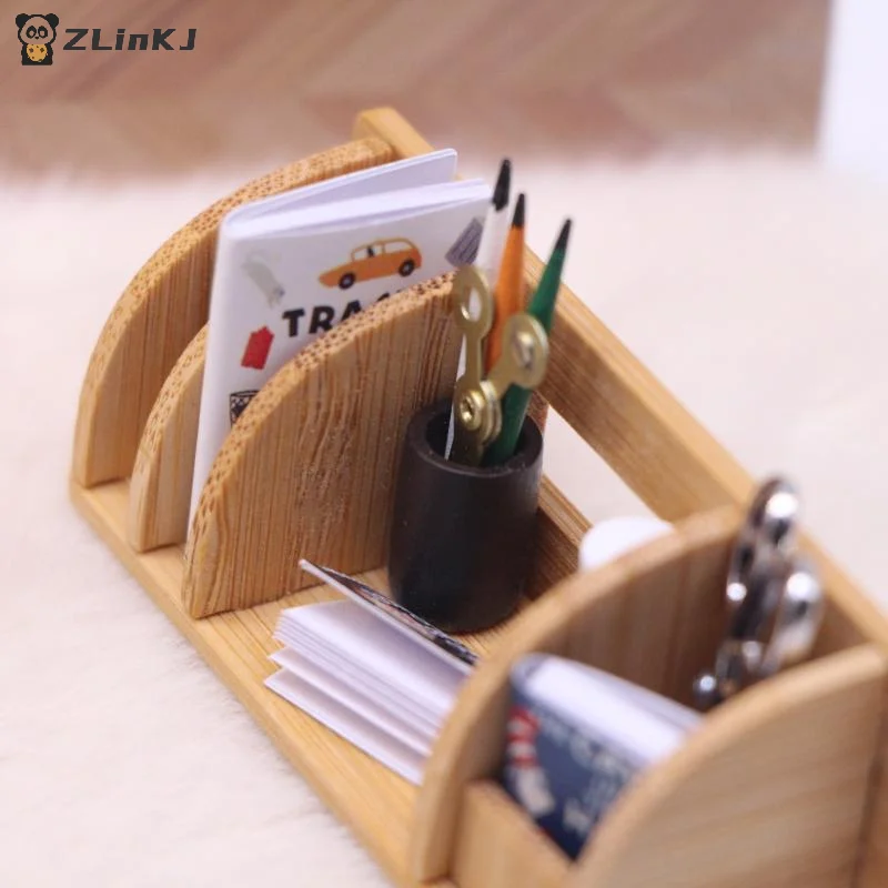 ▶1PCS Dollhouse Miniature Desktop Bookshelf Stationery Rack Home Model Decor Living Scene Storage Rack Doll House Accessories