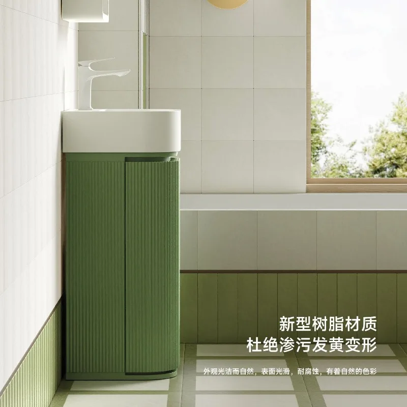 Color floor-to-ceiling bathroom cabinet Green toilet column type sink