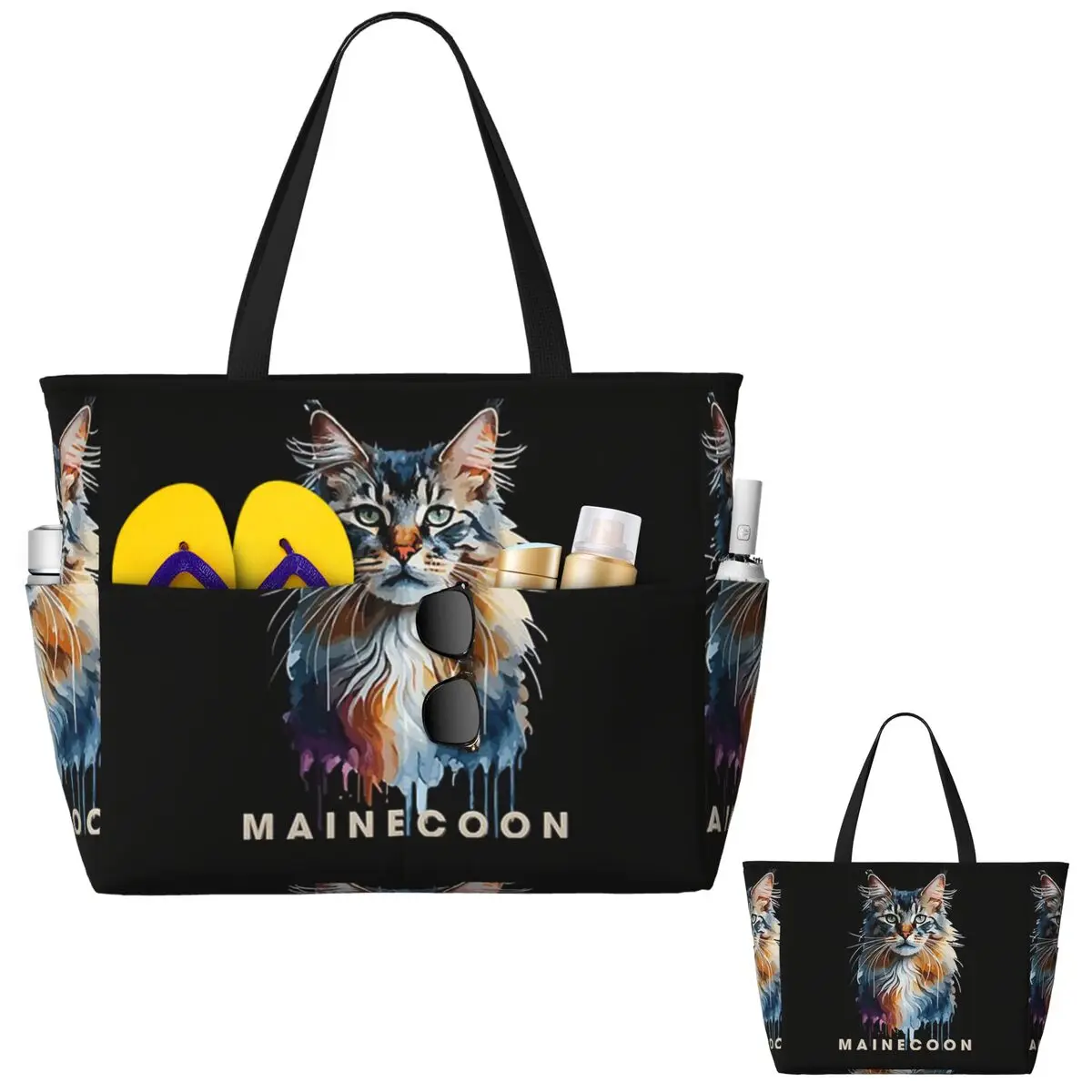 

Красочный Mainecoon, великолепная пляжная сумка-тоут с изображением мейн-куна и кота, спортивная сумка для спортзала, йоги, большая сумка-тоут, женская дорожная сумка, сумка для фитнеса