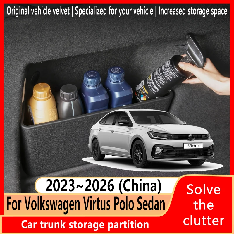 Para Volkswagen Virtus Polo Sedan 2023 ~ 2026 25 partición de almacenamiento de maletero almacenamiento multifunción piezas interiores de coche accesorios de coche