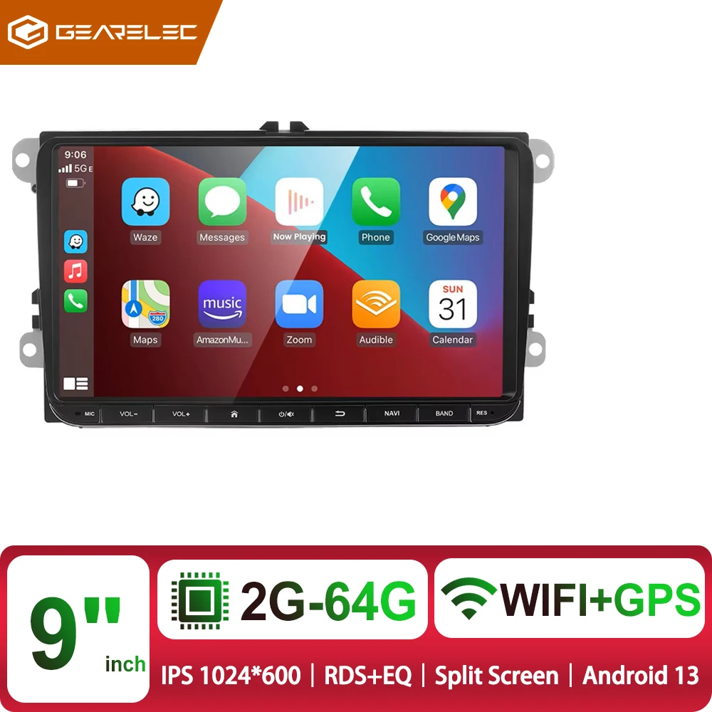 GEARELEC 2 Din Android autoradio multimediaspeler 7,9 inch Carplay scherm voor VW Volkswagen Skoda Golf 5 6 Touran Passat B6