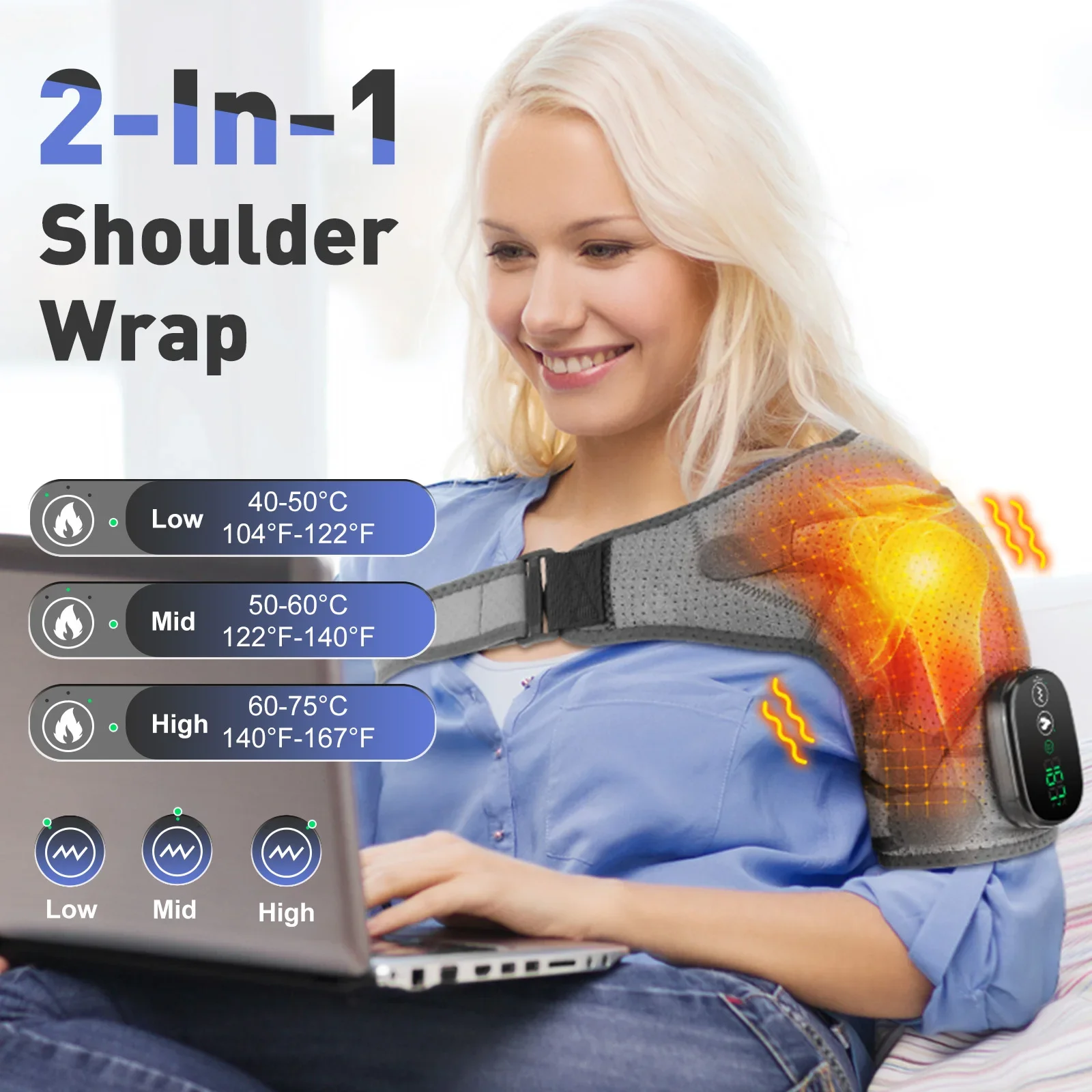 

3 in 1 Vibration & Heating Shoulde Massager Blets Warmer Shoulder Hot Compress Massager Pads USB Charge