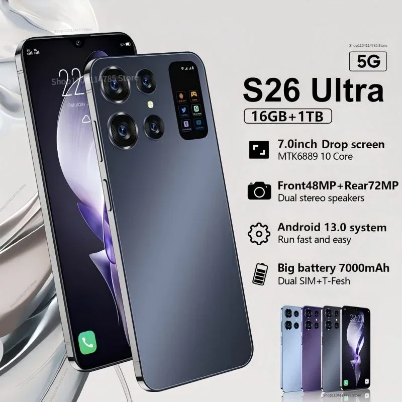 

2024 Global Version S26 Ultra Original Mobile Phones android smartphone 5G 7.0inch HD 16+1T Cell phone 7000mAh 48+72MP Dual Sim