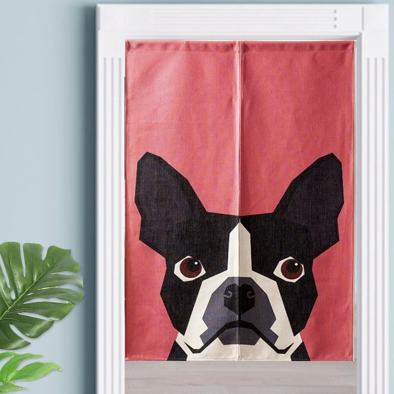 Bulldog Cute Cartoon Dog Cat Painted Doorway Curtain Kitchen Linen Curtains for Living Room Home Decor Partition Door Curtain