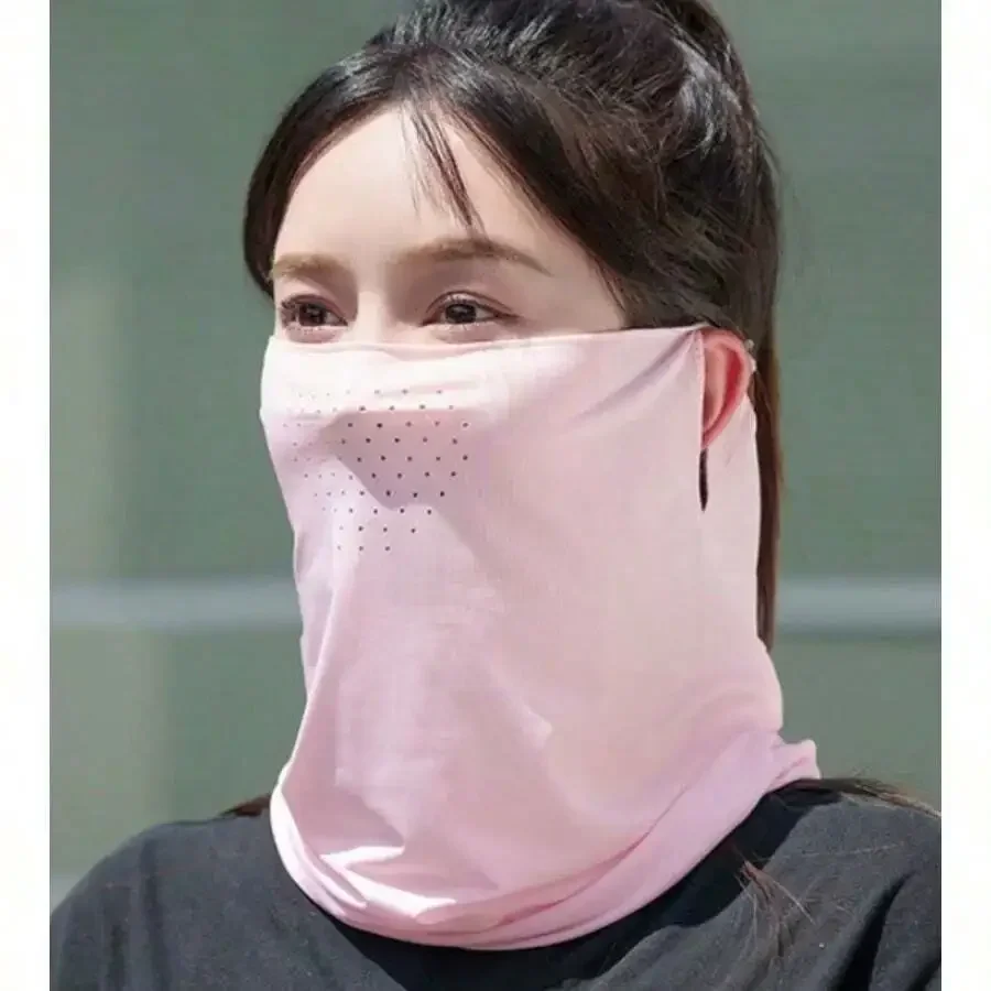 

Ice Silk Sun Protection Face Mask With Breathable Holes Ear Hanging Cooling Cover For Outdoor Cycling Running
