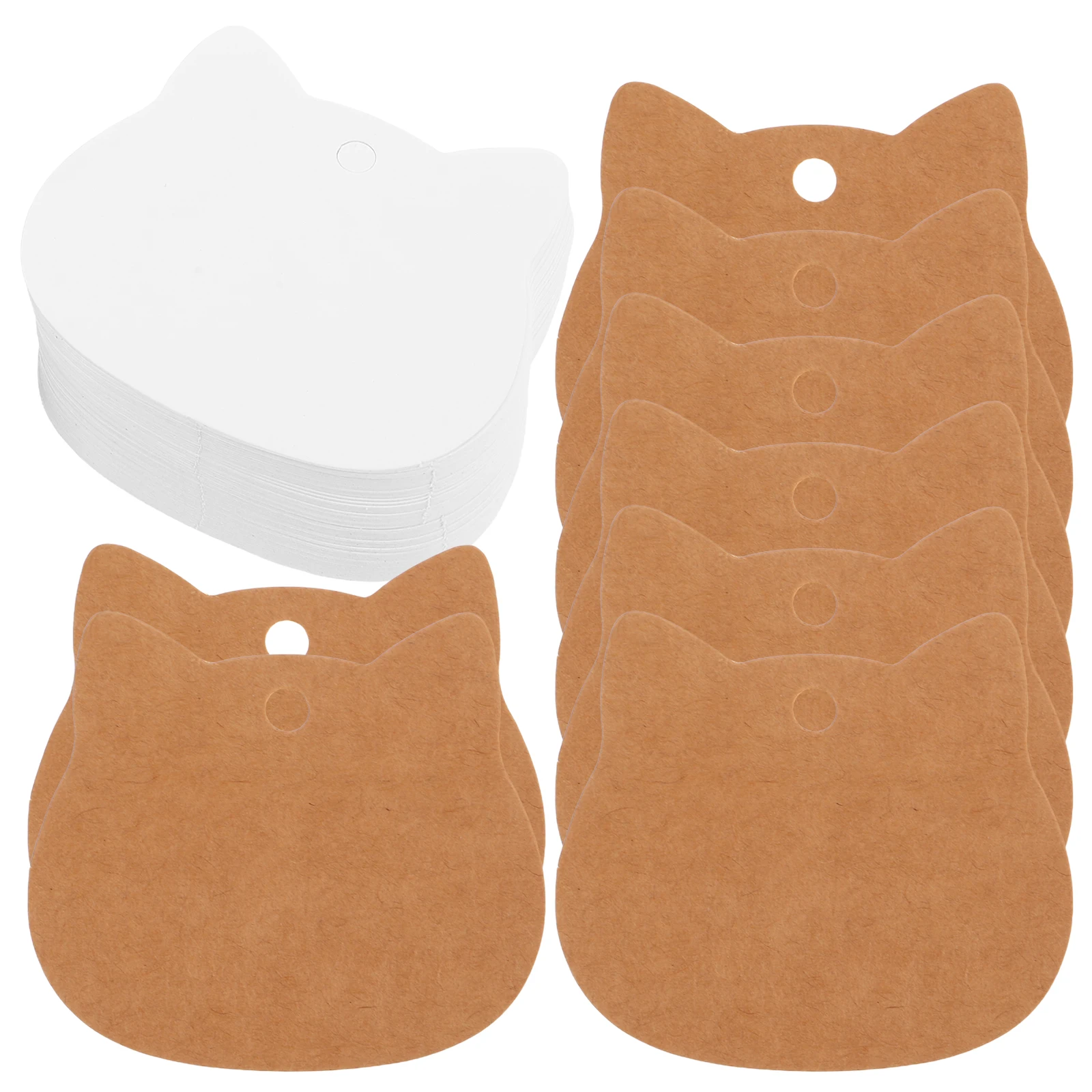 

200Pcs Blank Kraft Paper Cat Head Tags Writable Hang Tags Pre-Punched Holes DIY Wedding Party Favor Present Wrapping Decoration