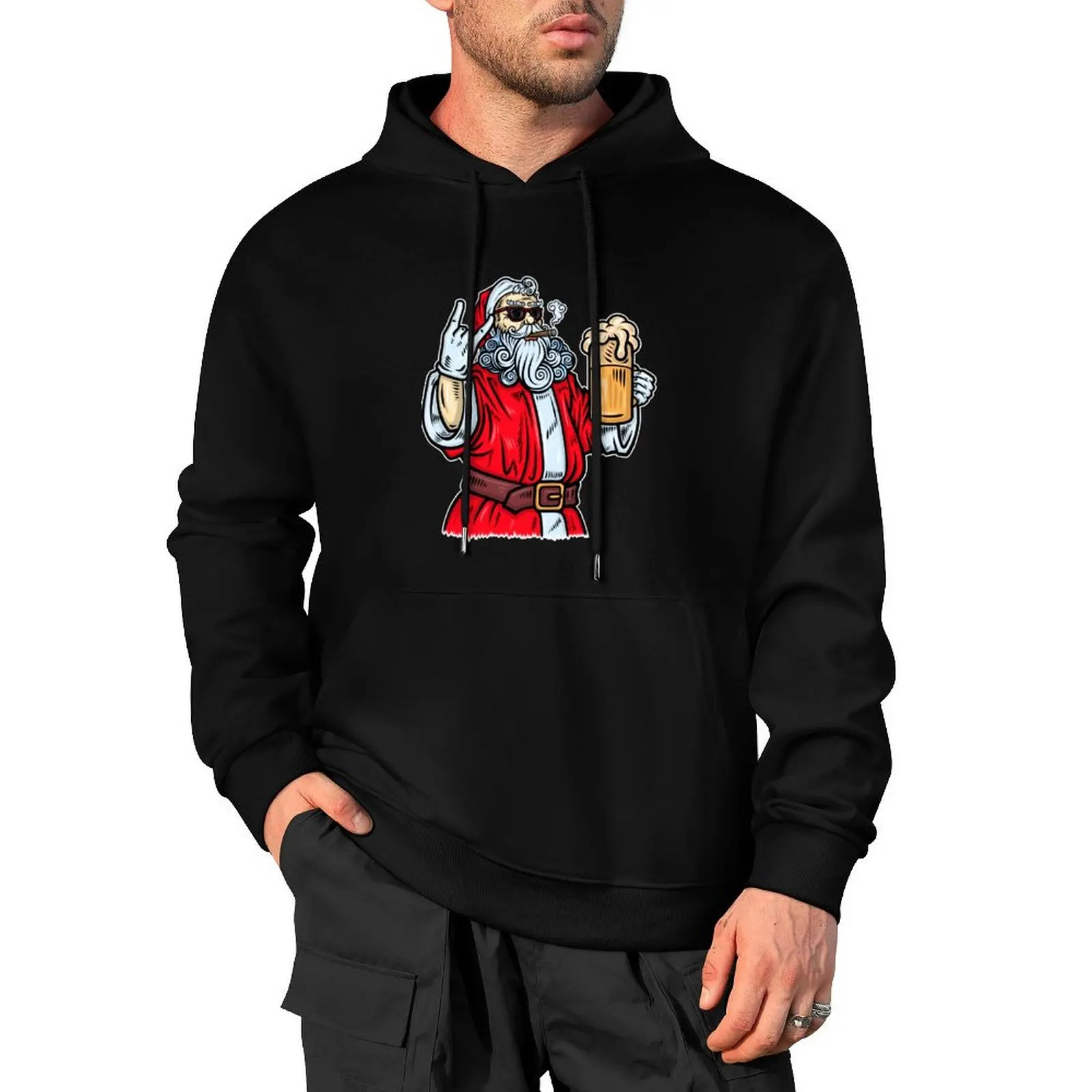 

Bad Santa Claus, Rock, Beer and Cigar Pullover Hoodie men's sweat-shirt set streetwear men anime hoodie