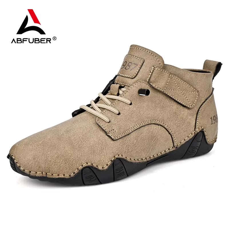 New 2024 Handmade Leather Men Boots Fashion Designer Shoes Man Leather Ankle Boots Men Walking Shoe Breathable Hombres Botas