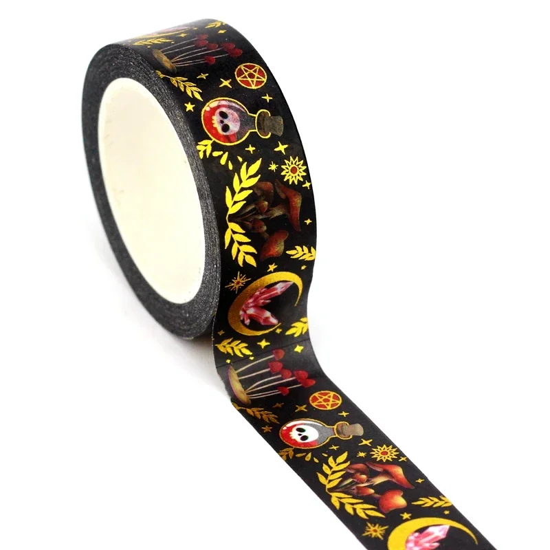 Novo 1pc 10m decorativo folha de ouro cogumelo lua folhas washi fita para scrapbooking diário fita adesiva bonito papeleria
