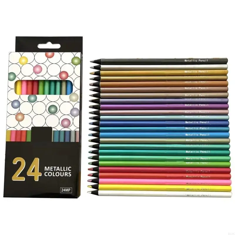 W89C Metallic Colored Wooden Drawing Pencils 24 Assorted Colors Sketching Pencil Set