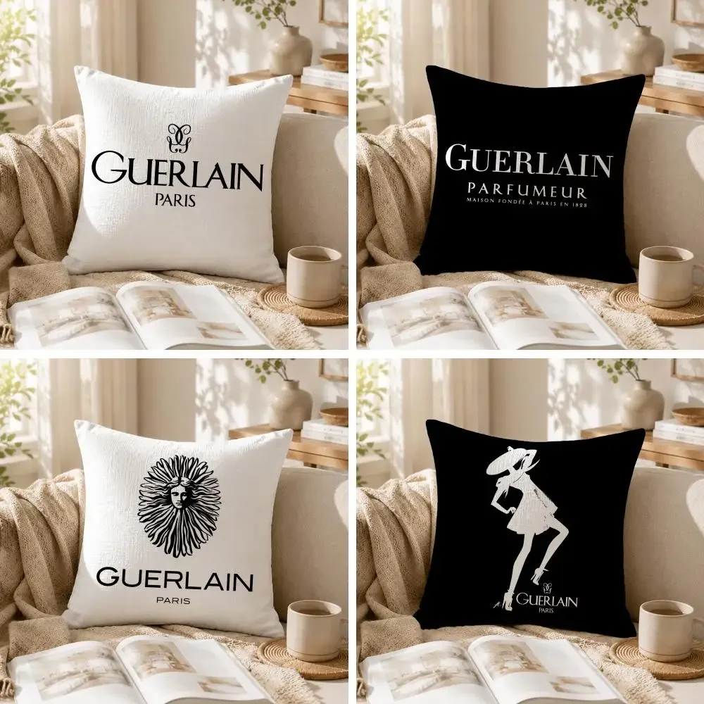 Funda de Cojín de Lino Natural Estampada de la Marca de Belleza de Lujo G-Guerlain, Fresca y Transpirable para Sala de Estar, Dormitorio y Sofá