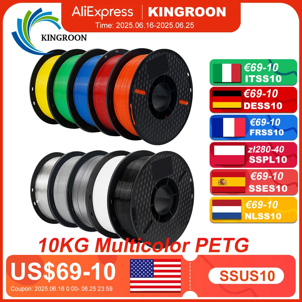 10KG 1.75mm PETG Filament Tangle-Free, High Quality 3D Printing Eco-friendly Plastic Consumables 22LBS, vacuum packaging 3D Prin