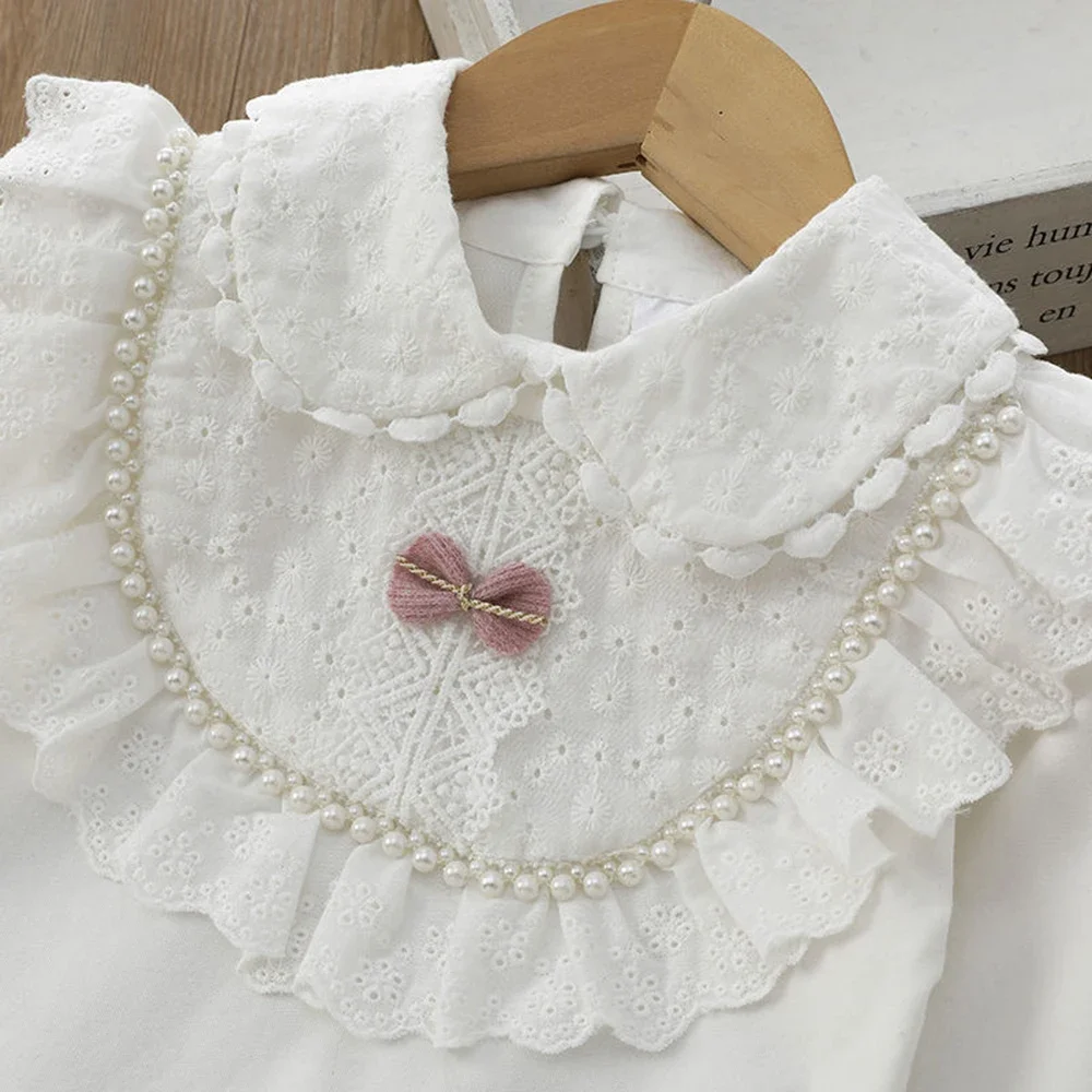 Children\'s Blouses Shirts School For Girls White Tops Long Sleeve Lace Shirts Kids Shirt Baby Toddler Teen Children Clothes