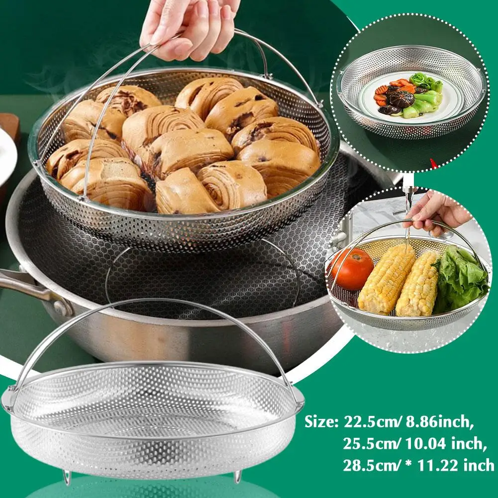 

Stainless Steel Food Steamer Basket Pressure Cooker Utensils Basket Cooking Handle Drainer Drain Steaming with Grid Steamer G7L6