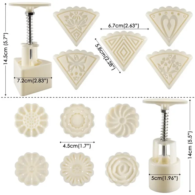 5/6Pcs Mooncake Mould Hand-Pressure Square/Flower/Fan Shaped Cookie Mold DIY Pastry Tool for Mid-Autumn Festivals Decoration