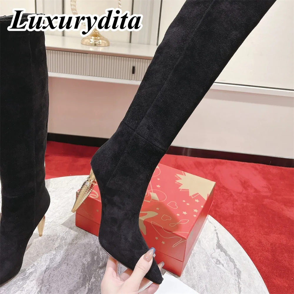 Top Quality Womens High Heel Boots Luxury Fashion Women Ankle Boots Designer Red heel leather sole over the knee boots 1198