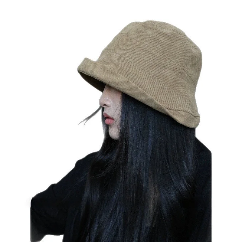 Women's Fashion Corduroy Fisherman's Hat – Autumn/Winter, Large Head Circumference, Face-Covering, Lampshade-Style Hat