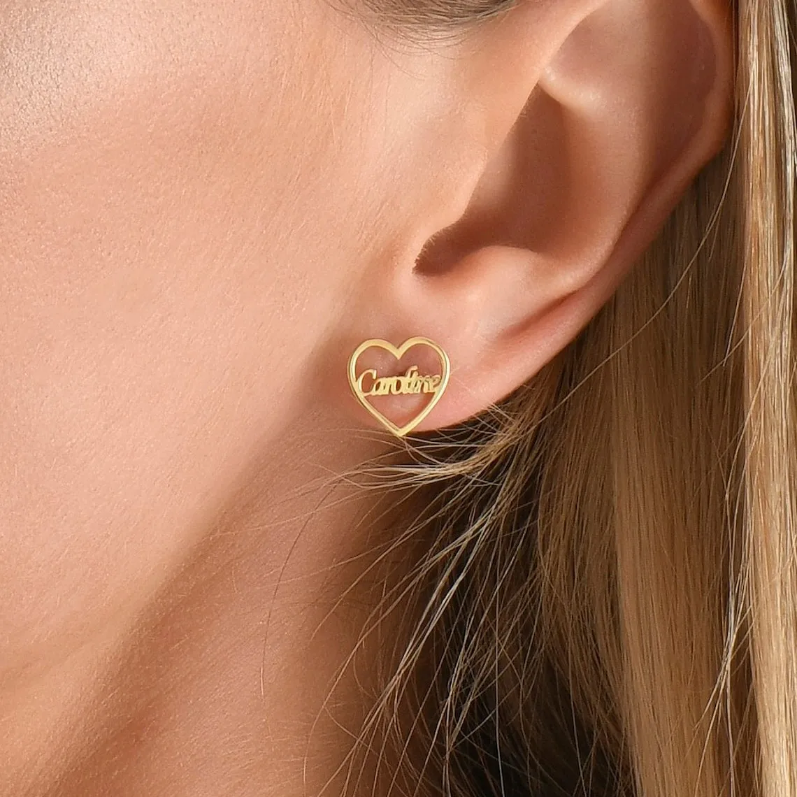 Custom Cute Small Heart Name Stud Earrings For Women Girl Jewelry Stainless Steel Gold Color Love Earrings Girlfriend Wife Gifts