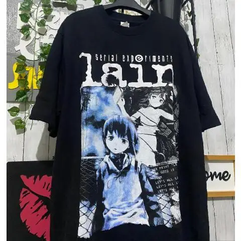

Serial Experiments Lain Pattern Printed T-Shirt Japanese Animation Girl Science Fiction Short Sleeve Fashion Oversized T-Shirt
