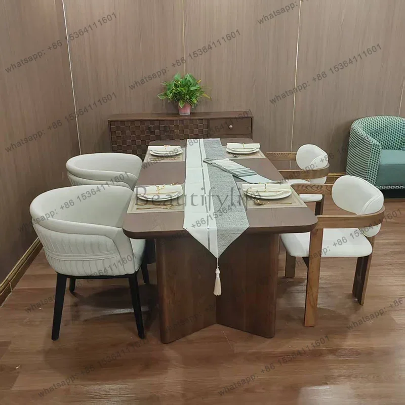 PG Modern Luxury Set Dining Table Brown 6 Chairs Solid Wood Salon Dining Table Clearance Nordic Mesa De Comedor Furniture Home