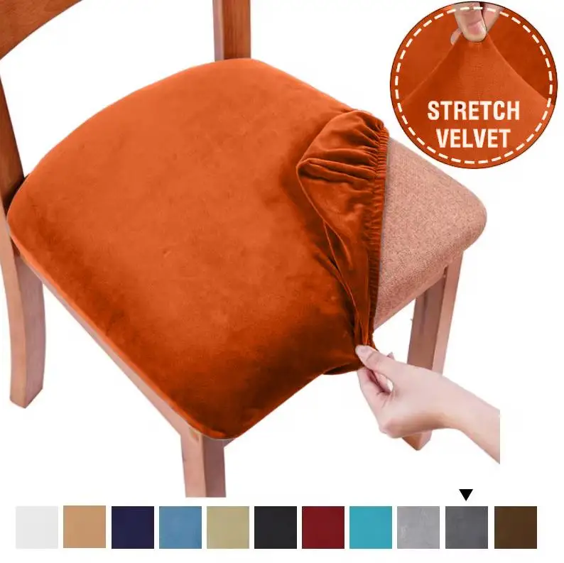 Soft Velvet Seat Cushion Cover Stretch Home Decor Chair Cover for Dining Room Kitchen Office Removeable Washable Chair Slipcover
