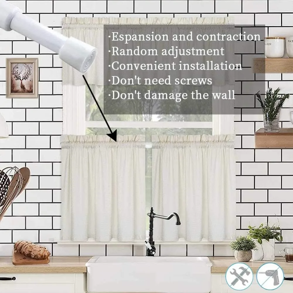 Adjustable Spring Tension Curtain Rod 28-43in, Heavy Duty Steel, No Drill, Non-Slip for Kitchen Bathroom view 3