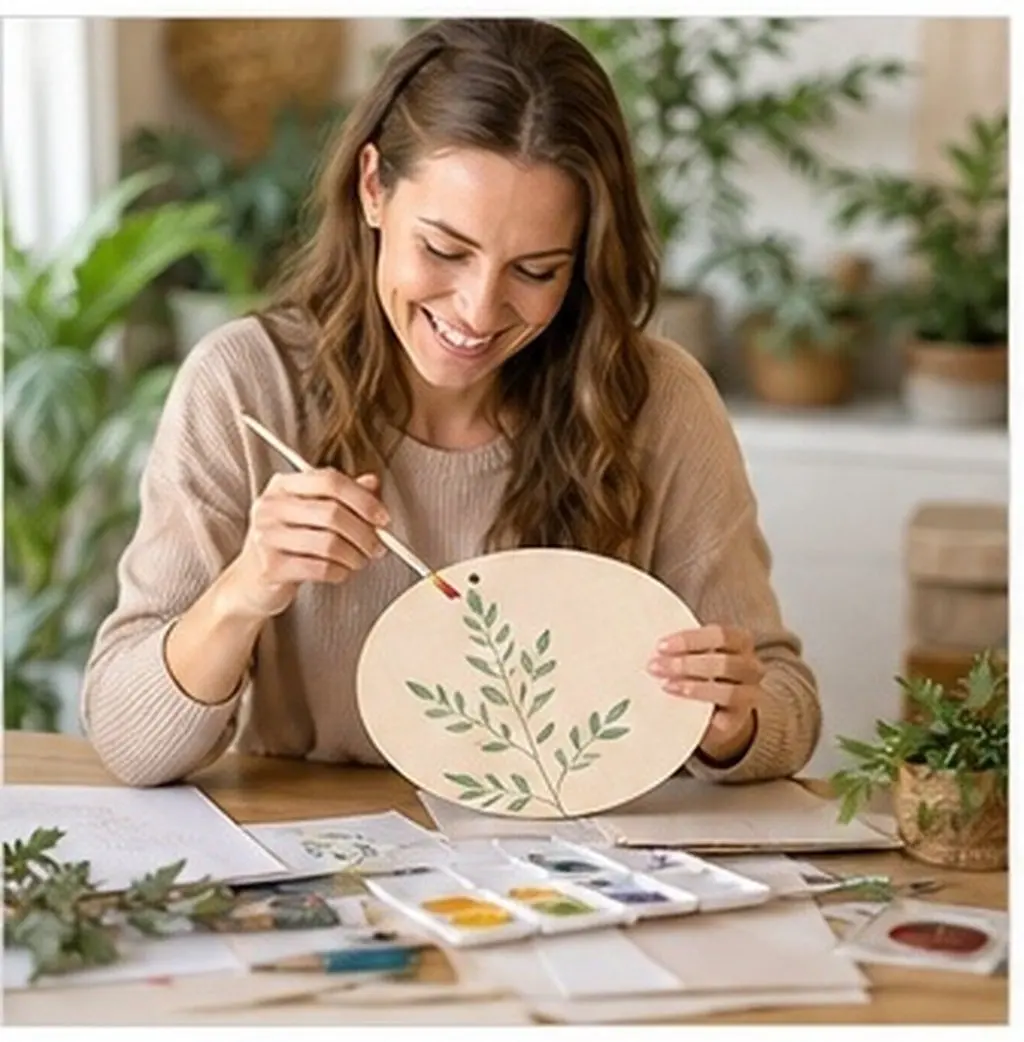 5Pcs Wooden Circle Ornaments Round Unfinished Wood Slices Hanging Blank Door Sign DIY Craft Painting Decoration