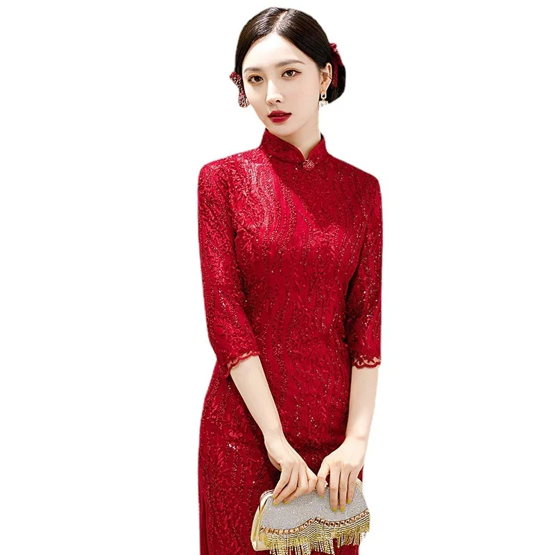 Cheongsam Evening Party -Fitting Good Quality Toast Clothing Chinese Dress Wedding Bride Wear Temperament Engagement