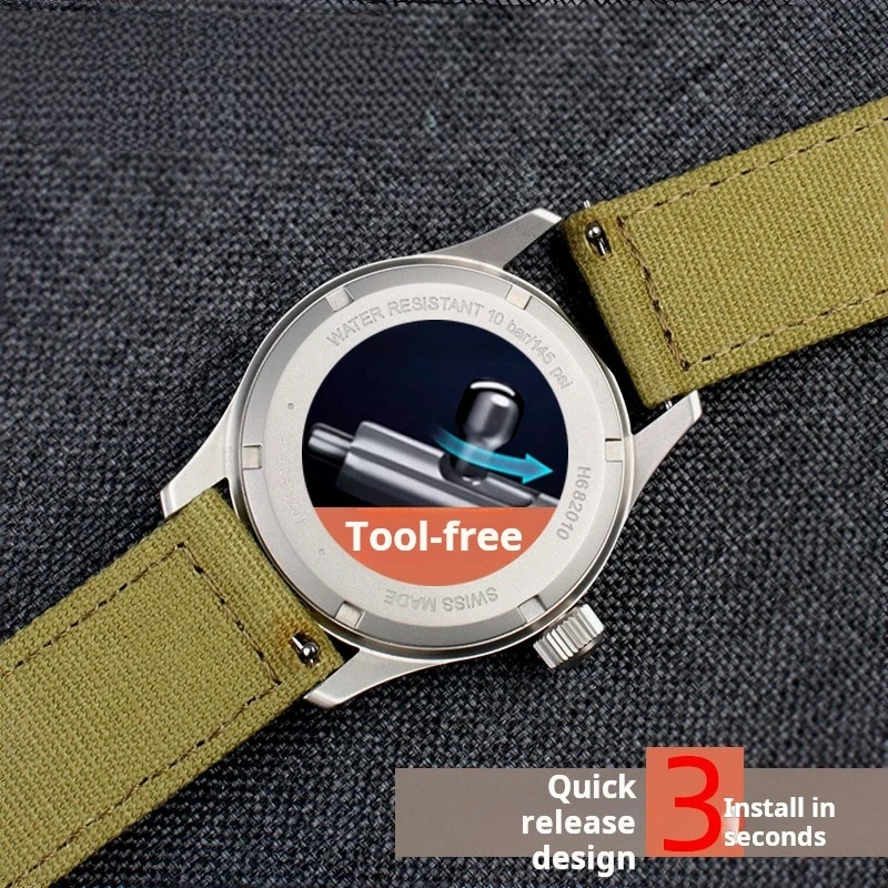 سوار ساعة رجالي سريع التحرير ، حزام ساعة قماش بديل ، رمادي ، أزرق ، نايلون ، 20 من ، 22 من ، H68201993 ، تيميكس ، مواطن ، كاكي