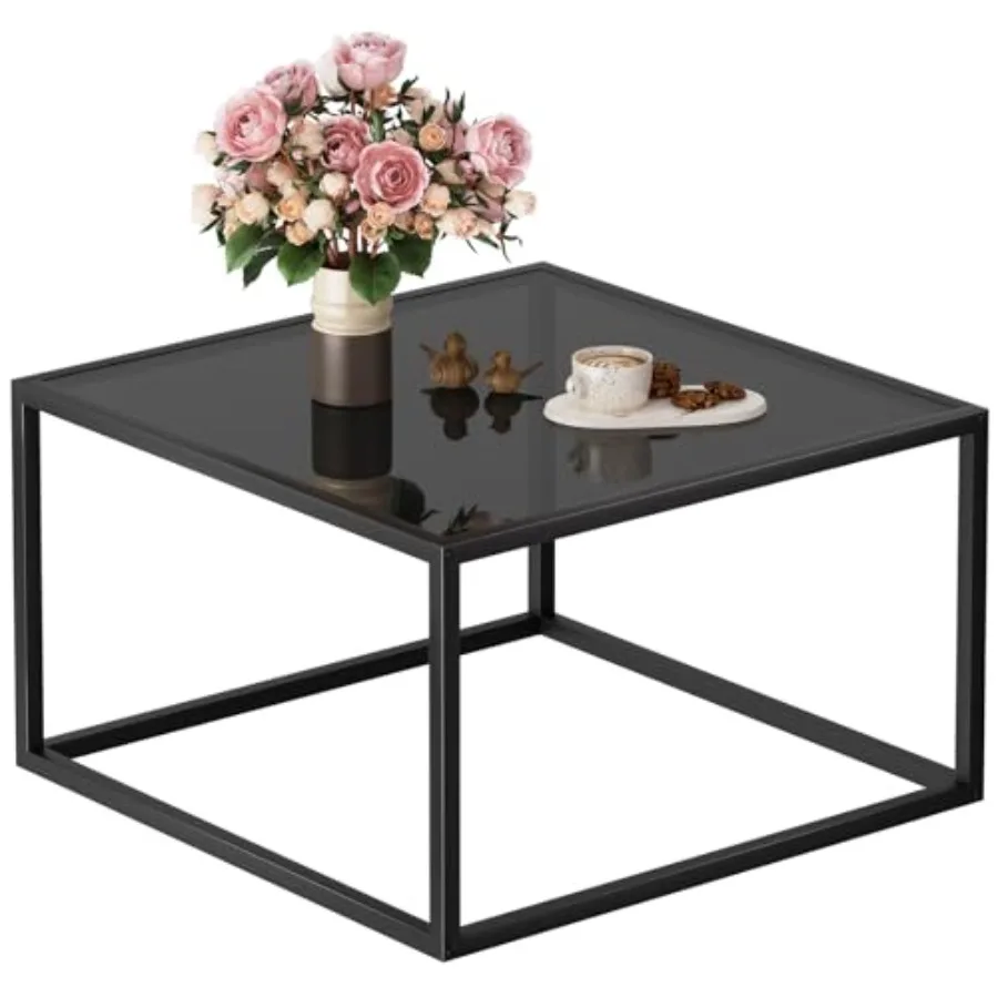 

Glass Coffee Table Small Modern Coffee Tables 26.7in Square Tempered Glass-Top Accent Center Table for Living Room Home Office
