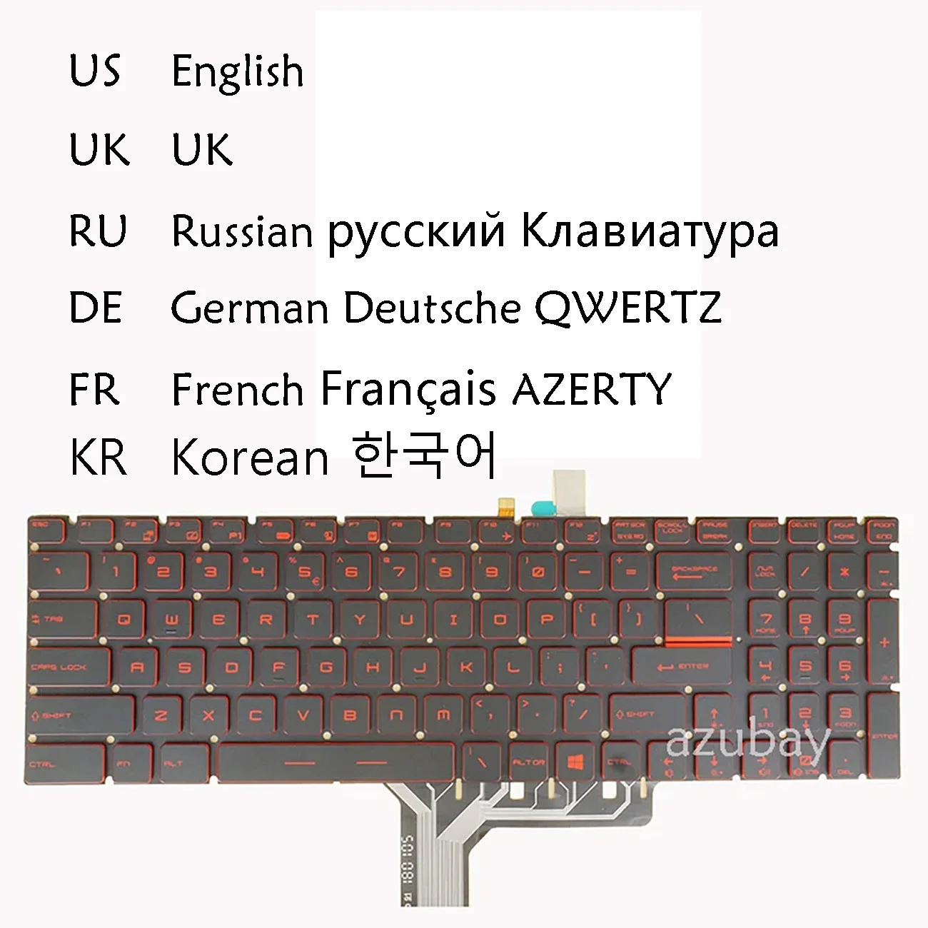 Clavier US UK espagnol, russe, allemand QWERTZ, français AZERTY, coréen pour MSI Bravo 17 A4DDR, GL75, GF75, GL65 9RC 9SFX 9SEX, MS-17FK avec rétroéclairage rouge