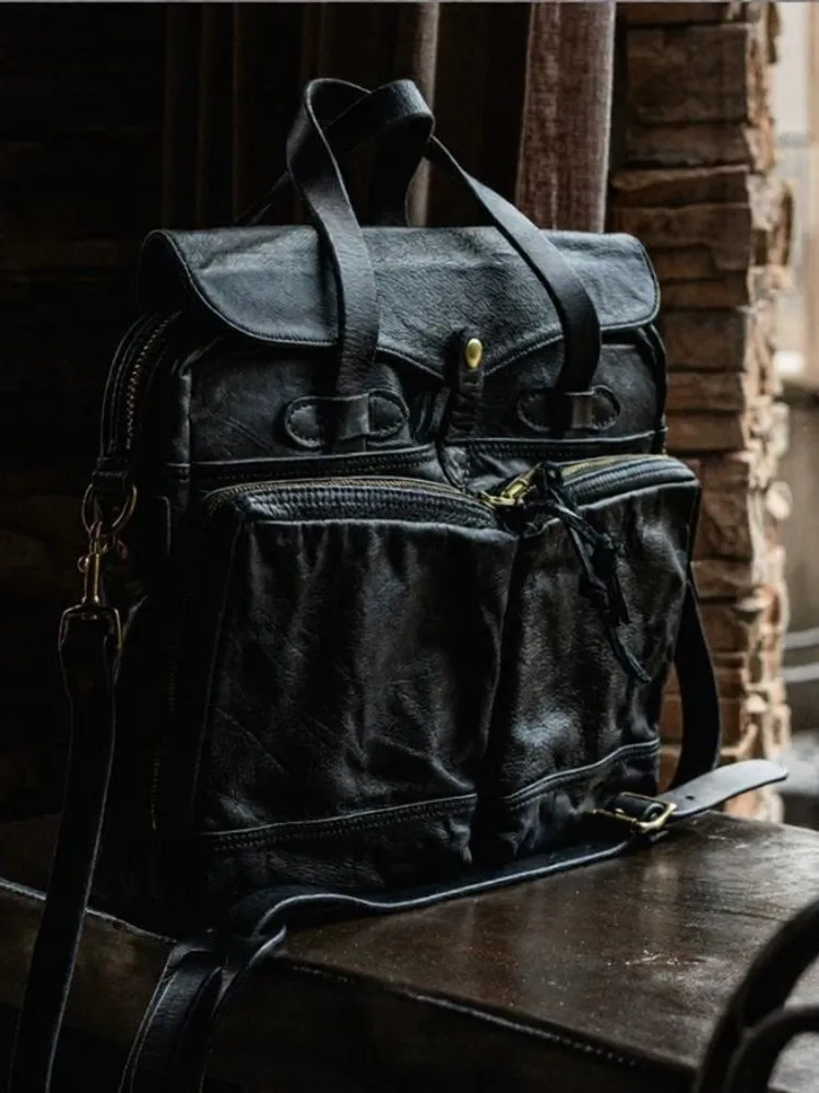 Genuine Leather Business Leisure Briefcase Men High Quality Vintage Horsehide Laptop Bag Large Capacity Single Shoulder Bags