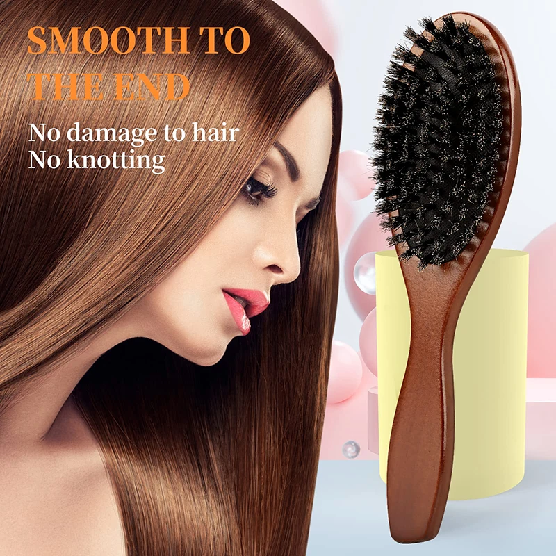 Natural Boar Bristle Hairbrush Massage Comb Anti-static Hair Scalp Paddle Brush Beech Wooden Handle Hair Brush Comb Styling Tool